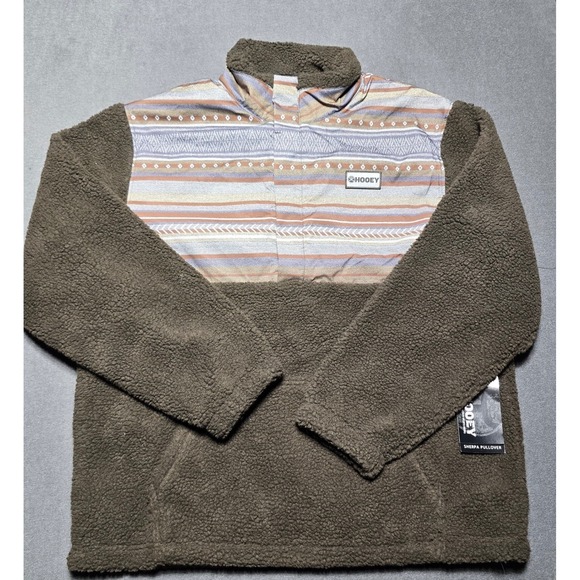 Hooey Mens Brown Sherpa Pullover Aztec Yoke Fleece XL Sweater New Cowboy - Picture 1 of 9
